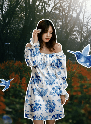 Estampado floral jardín azul