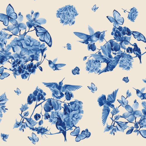 Estampado floral jardín azul